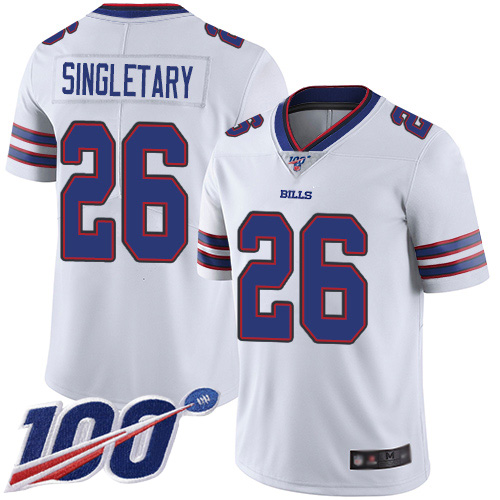 Men Buffalo Bills #26 Devin Singletary White Vapor Untouchable Limited Player 100th Season NFL Jersey->buffalo bills->NFL Jersey